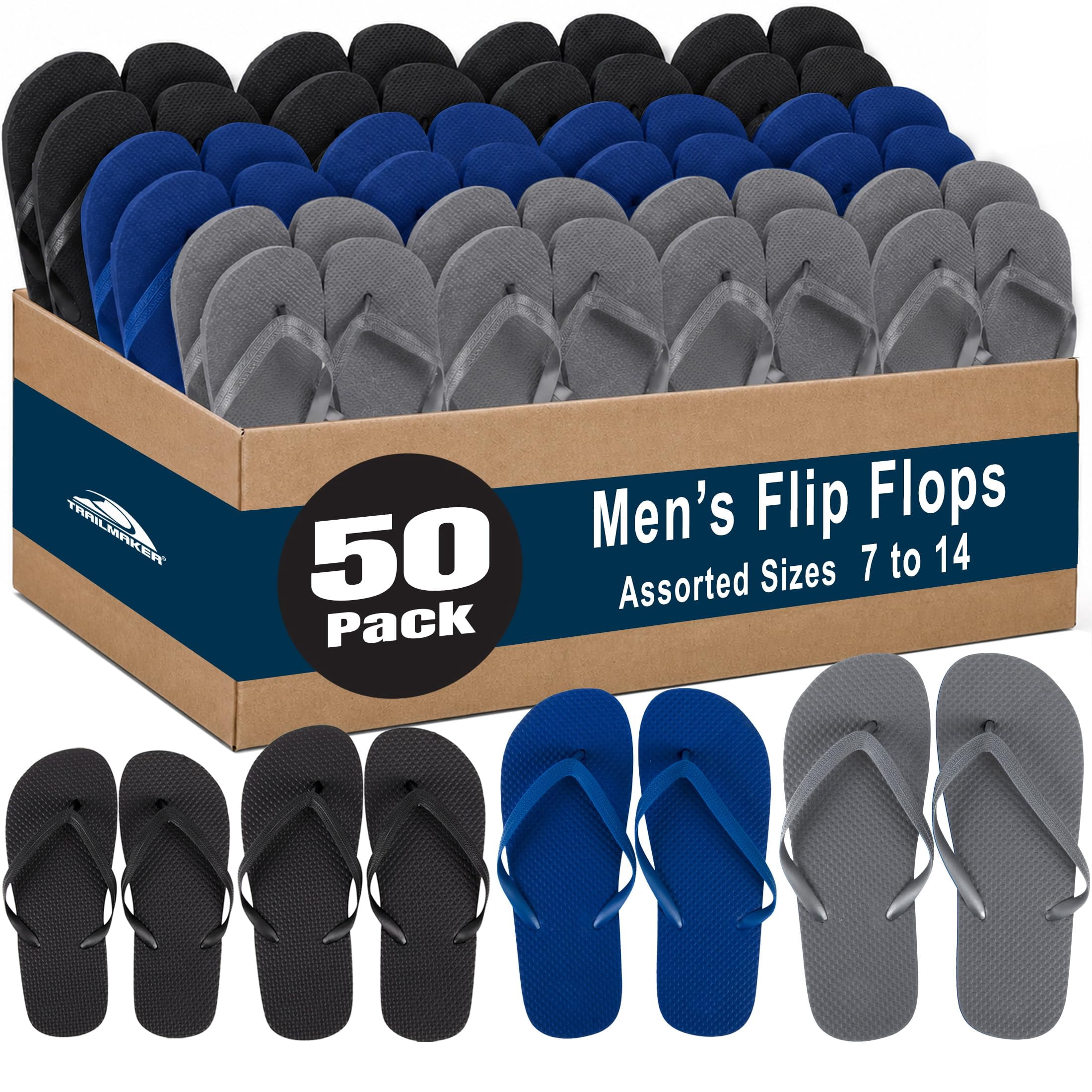 Trailmaker Flip Flop Sandals, 50 Pairs, 4 Sizes Small to X 