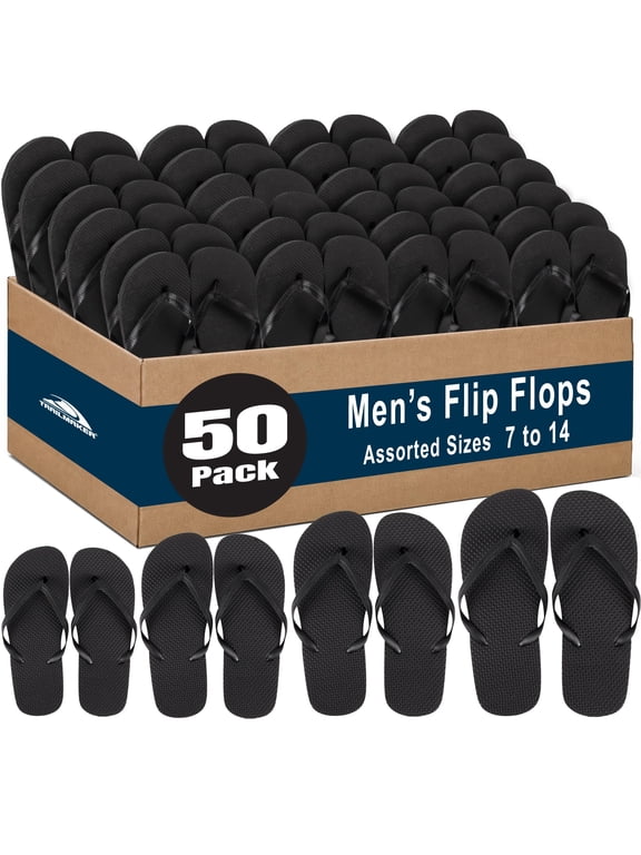 50 Pairs Trail maker Flip Flop Sandals for Men, Weddings, House Guests, Indoor, Backyard Outdoor in Black
