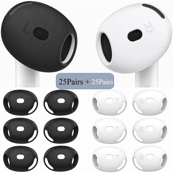 50 Pairs Ear Cover for AirPods 4, Anti Slip Ultra Thin Soft Air Pod 4 Accessories Compatible with Apple AirPods 4 Generation (Black & White)