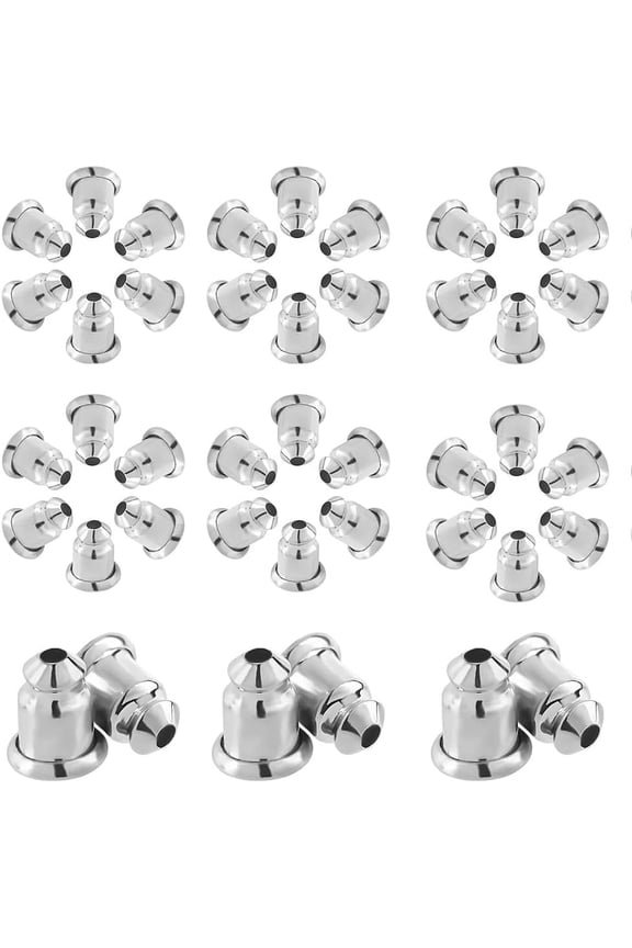 50 Pairs Earring Backs for Studs Locking Replacements Platinum Plated Brass Silver Ear Nuts Backings Set Secure Women Men Earrings Stopper Droopy Ears Jewellery Accessories 6 x 5mm for DIY