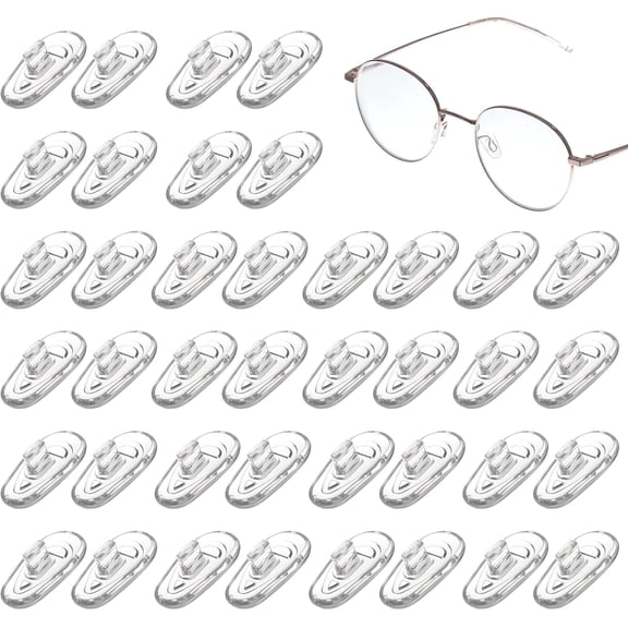 50 Pairs PushIn Eyeglass Nose Pads, Clear Oval AntiSlip Replacement Nose Guards for Glasses and Sunglasses Repair