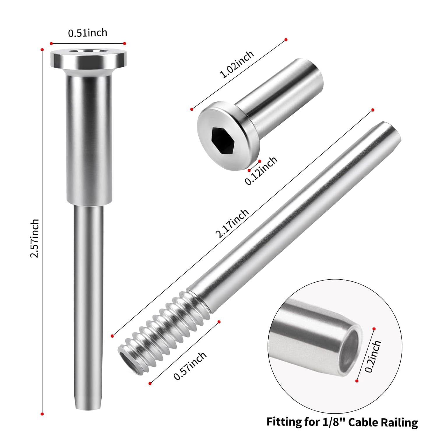 50-Pack Invisible Cable Railing Hardware Kit – T316 Stainless Steel, Hidden Receivers & Crimp Studs, Swage Tensioner For 1/8" Cable, Wood/Metal Posts