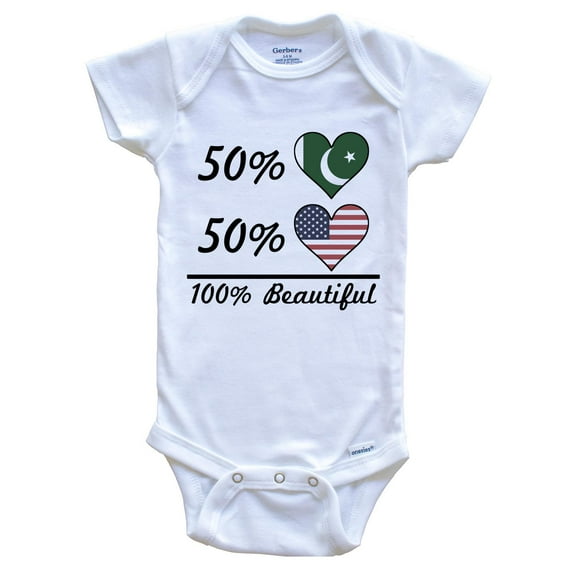 50% Pakistani 50% American 100% Beautiful Pakistan Flag Heart Baby Bodysuit, 6-9 Months White
