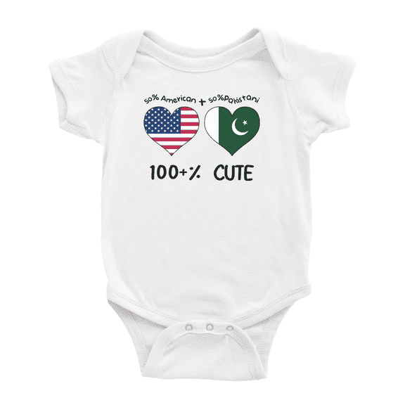 50% Pakistani + 50% American = 100+% Cute Baby Romper Bodysuit For Boy Girl (White, 18-24 Months)
