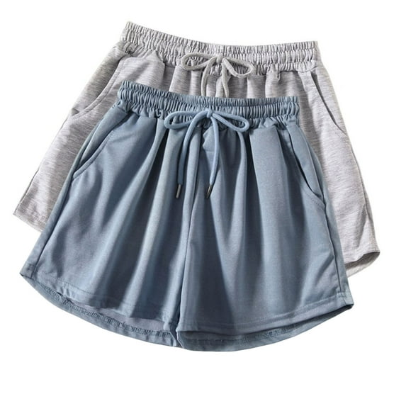up to 50% off Pants For Women Casual Drawstring Trousers Solid Color Shorts Straight Leg Slacks Pockets Pants Elasticated Waist Trousers Wide Leg Shorts Beach Lounge Pants