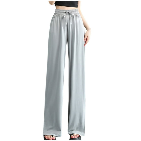 up to 50% off Pants for Women Loose Wide Leg Slacks Elegant Drawstring Trousers Solid Color Pants Straight Leg Slacks Slim Fit Trousers Elasticated Waist Pants Business Office Slacks