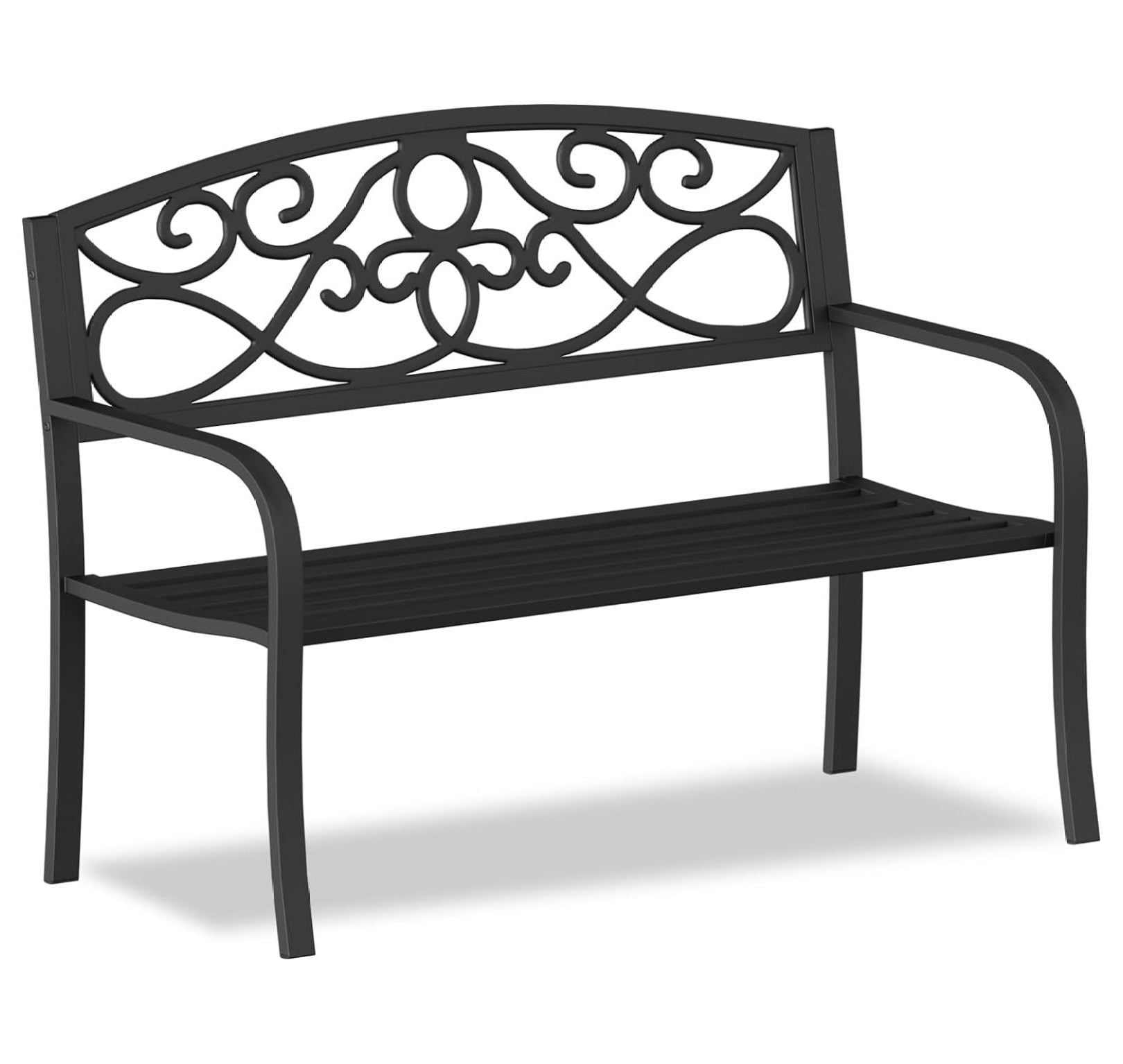 50'' Patio Garden Bench Cast Iron Steel Outdoor Bench Clearance, Weatherproof Metal Park Bench ...