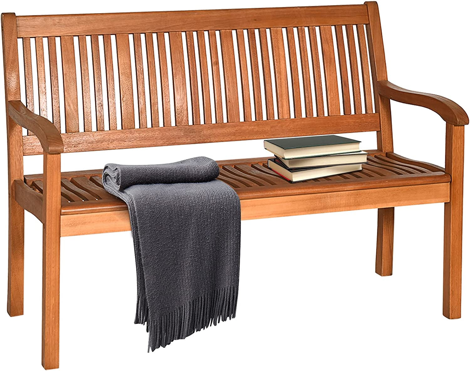 50'' Patio Wooden Bench, Eucalyptus Wood Loveseat with Ergonomic
