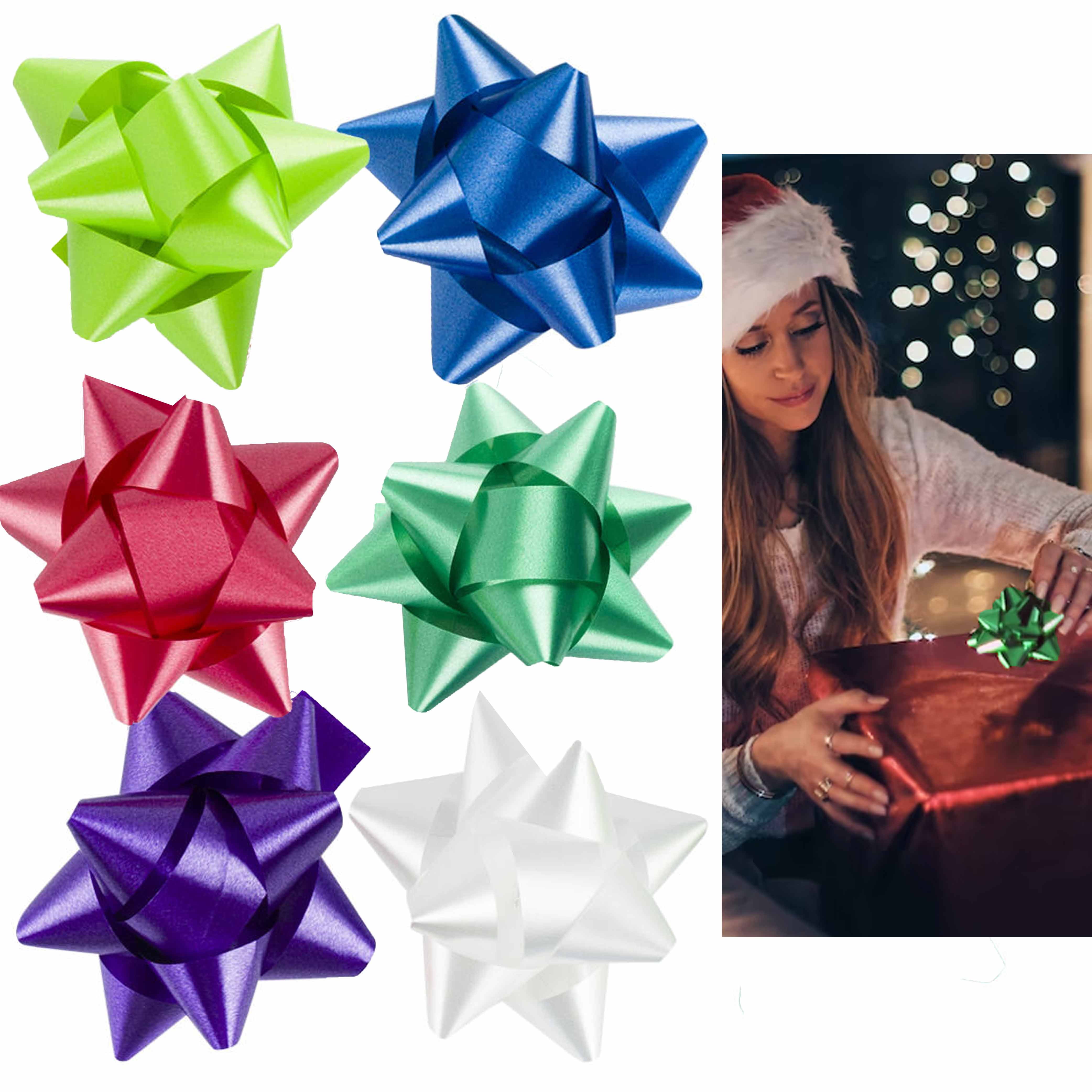 50 Pc Christmas Gift Bows Peel Stick Decor Box Present Ribbon Holiday  Assorted