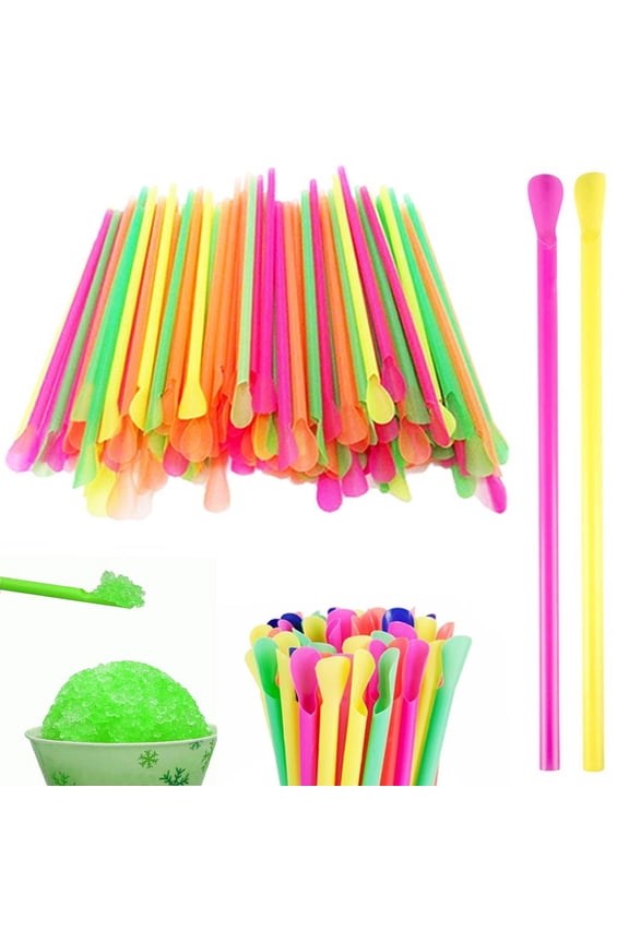 80ct Snow Cone Spoon Straws Multicolor Slush Shaved Icy Smoothie Drinking Party