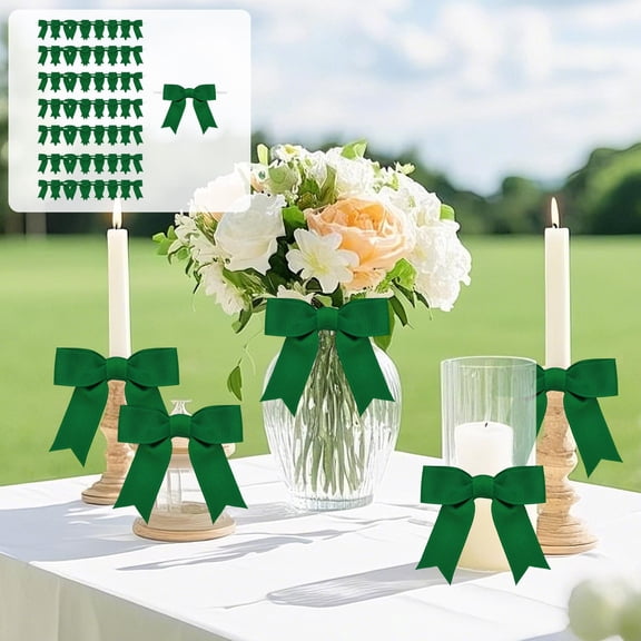 50 Pcs 0.9 Inches Twist Tie Grosgrain Ribbon Bows Pretied Premade Craft Bows for Treat Bags Gift Wrapping Basket Wedding Baby Shower Brithday Party