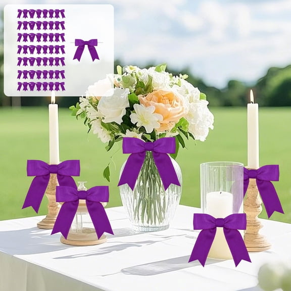 50 Pcs 0.9 Inches Twist Tie Grosgrain Ribbon Bows Pretied Premade Craft Bows for Treat Bags Gift Wrapping Basket Wedding Baby Shower Brithday Party