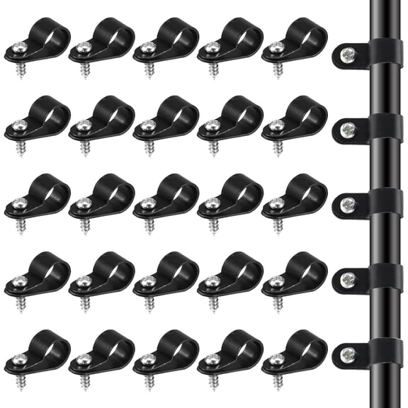 50 Pcs 1/2 Inch Outdoor Cable Clips, Plastic Rope Light Clips Black Wire Fence Clips, Extension Cord Wall Clips with Screws for Wire Management(1/2 Inch)