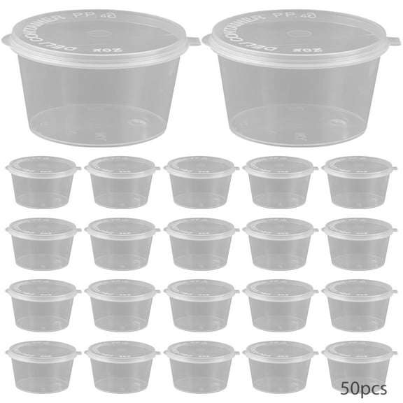 50 Pcs Disposable Jello Shot Cups with Lids,Food-Safe PP,Transparent Plastic Containers for Jello, Sauces,and Condiments,Leak-Proof