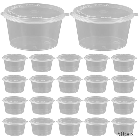 50 Pcs Disposable Jello Shot Cups with Lids,Food-Safe PP,Transparent Plastic Containers for Jello, Sauces,and Condiments,Leak-Proof