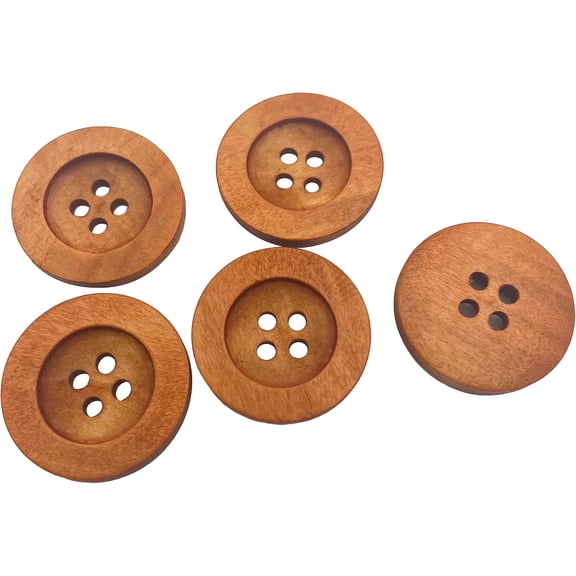 50 Pcs 1 Inch Wooden Buttons 25mm Premium Natural Wood Buttons for Sewing Craft Brown Black