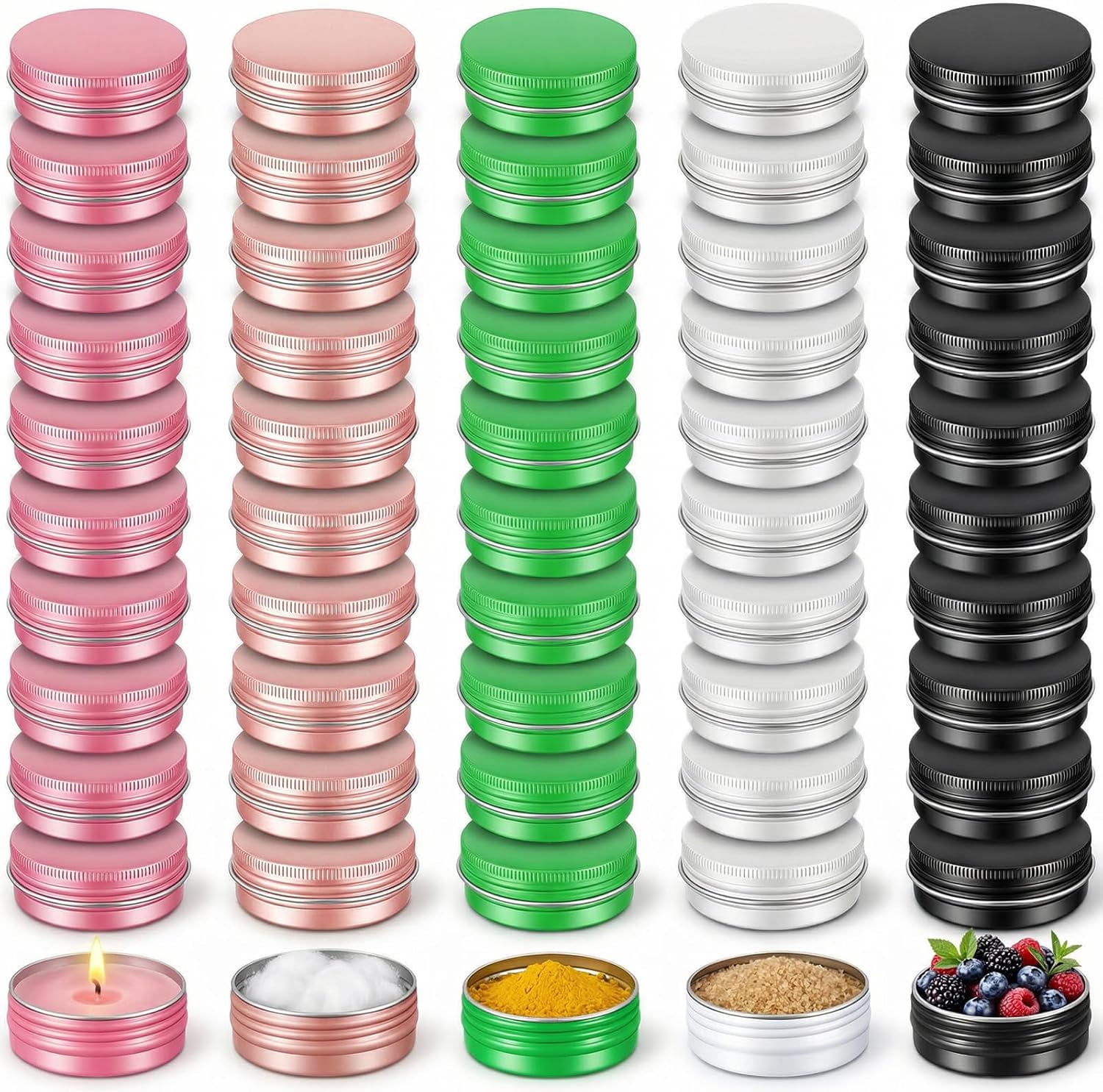 50 Pcs 1 Oz/30 ml Aluminum Tin Cans with Screw Lid, Refillable Travel Size Cosmetic Containers for Salves, Beard Balms, Candles, Lip Balm, Spices, DIY Cosmetic Storage (Multicolor)
