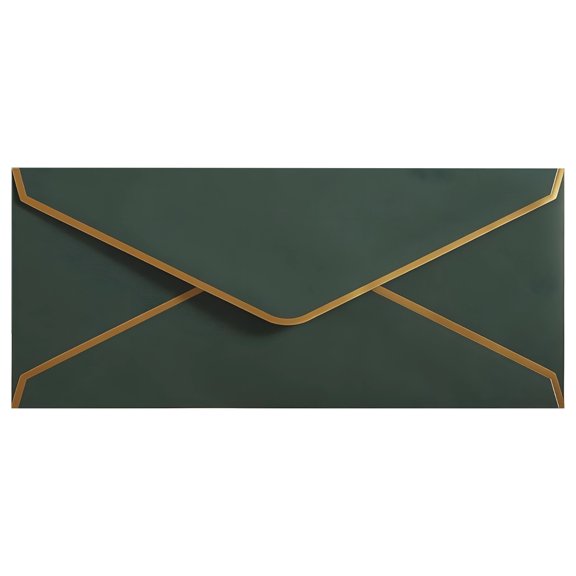 50 Pcs #10 Deep Green Envelopes, Gold Trim, C5 Western Style, Self Seal Invitation Stationery, 9.5 x 4.1 in / 24.1 x 10.5 cm for Weddings, Christmas, Holiday Cards