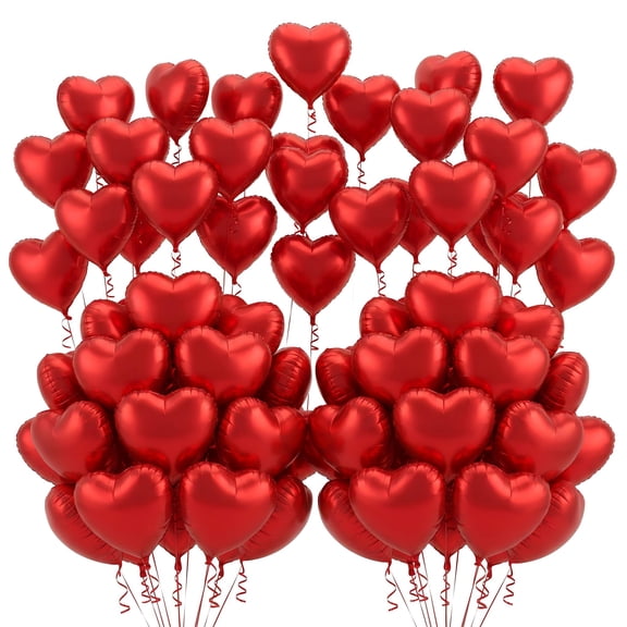 50 Pcs 10 Inch Heart Shaped Foil Balloons, Red Loe alentine Balloons for Birthday Wedding Engagement Shower Decoions, Anniersary Party Supplies, Photo Backdrop, Red