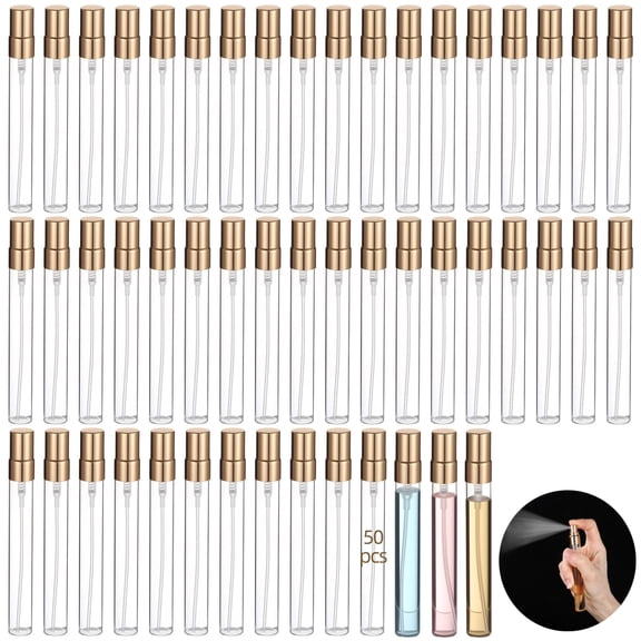 50 Pcs 10 ml Clear Glass Spray Bottles, Mini Portable Refillable Containers for Perfume, Essential Oil, Fragrance Sample Atomizer for Travel, Home Use