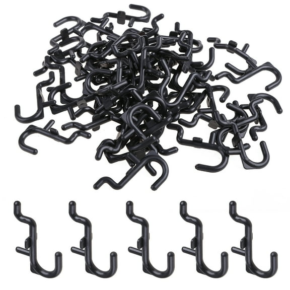 50 Pcs/100 Pcs Black Pegboard J Style Hooks Heavy Duty Plastic J Shape Peg Hook Peg Board Tool Wear-resistant