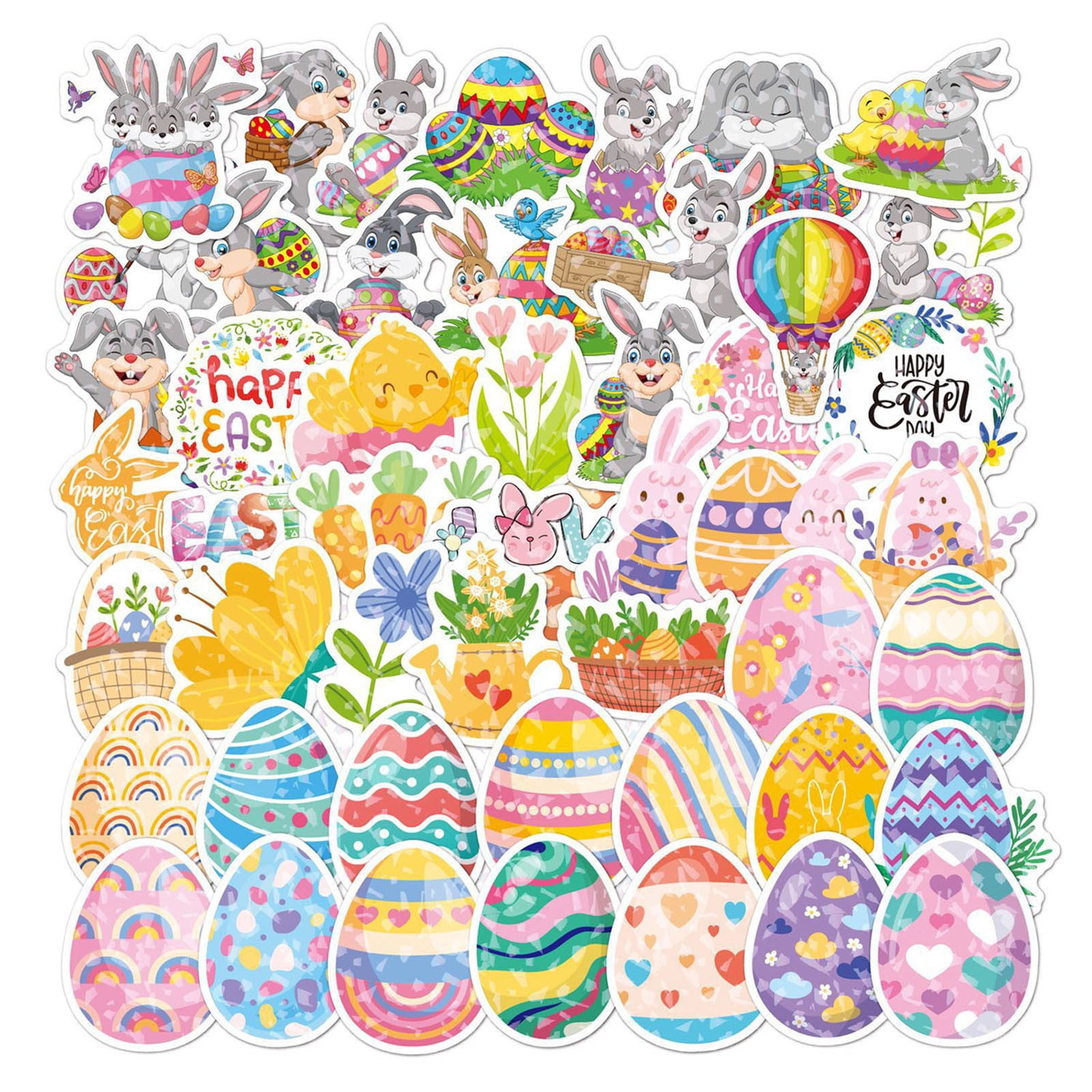 50 Pcs 100Pcs Happy Easter Day Stickers Easter Bunny Rabbits Eggs