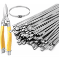 thumbnail image 1 of 50 Pcs 11.8" Stainless Steel Zip Ties with Cutter, Heavy Duty Metal Cable Ties for Outdoor, UV Resistant Self-Locking Ties for Fences & Pipes & Industrial, 1 of 12