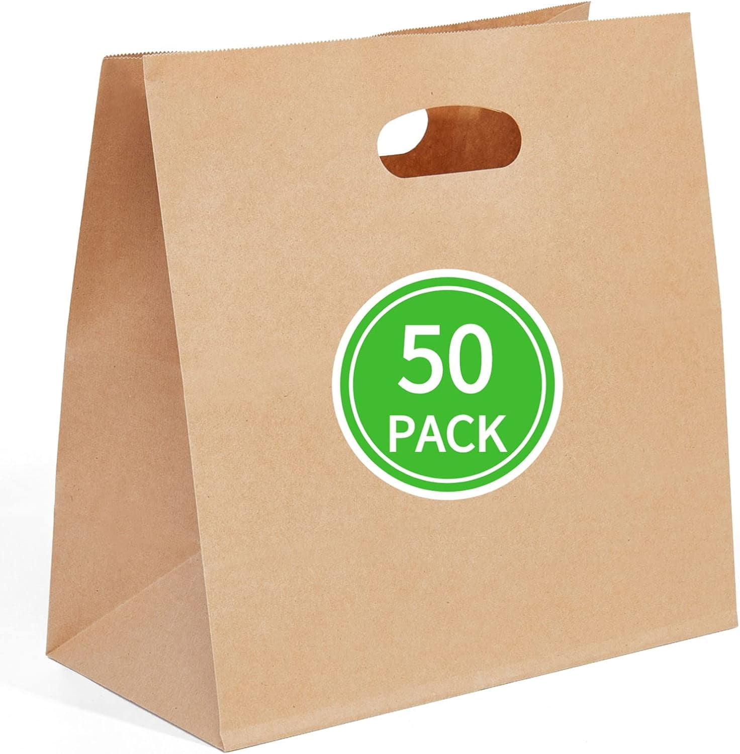 50 Pcs 11x6x11 Die Cut Tote Brown Paper Bags with Handle Bulk, Kraft ...