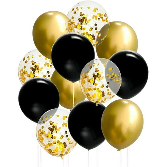 50 Pcs 12 Inches Black and Gold Balloons, Gold Confetti Balloons, Gold Metallic Balloon, Hollywood, Birthday Party Decorations, Graduation Balloon Garland Arch Kit, New Years Eve Decorations