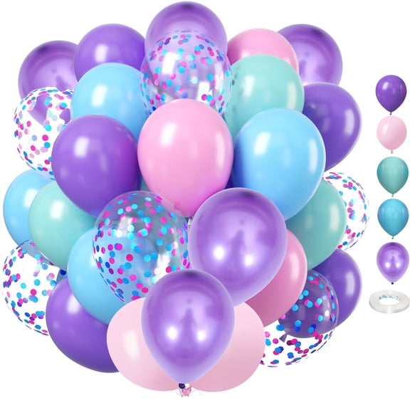 50 Pcs 12inch Light Pink Teal Purple Latex Balloons, Pastel Purple Teal Pink Confetti Balloons for Kids Birthday Baby Shower Wedding Decorations