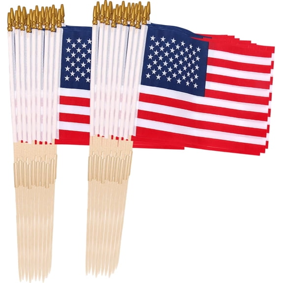 50 Pcs 12x18 Inch American Flags on Stick, American Flags, USA Stick Flag with Handheld and Grounded Multi-Purpose Flagpole, Design for Memorial Day, 4th of July, Veterans Day
