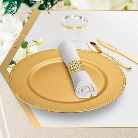 50 Pcs 13in Round Charger Plates with Napkin Rings for Dinner Table Decoration