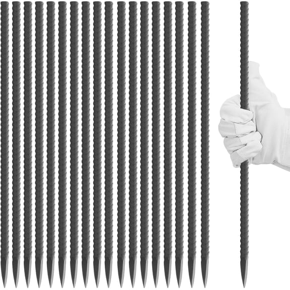 50 Pcs 16 Inch x 5/16 Inch Black Steel Ground Rebar Stakes with Chisel Point