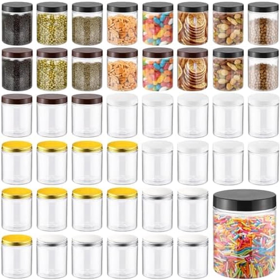 50 Pcs 16 oz Clear Plastic Jars with Lids PET Plastic Candy Mason Jars Containers Reusable Empty Storage Gift for Dry Food Storage Cookie Honey, 5 Colors$$Home Decor, Kitchen, & Other