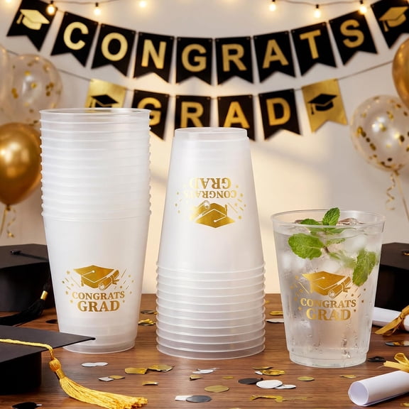 50 Pcs 16 oz Frosted Graduation Cups Congrats Grad Style Gold