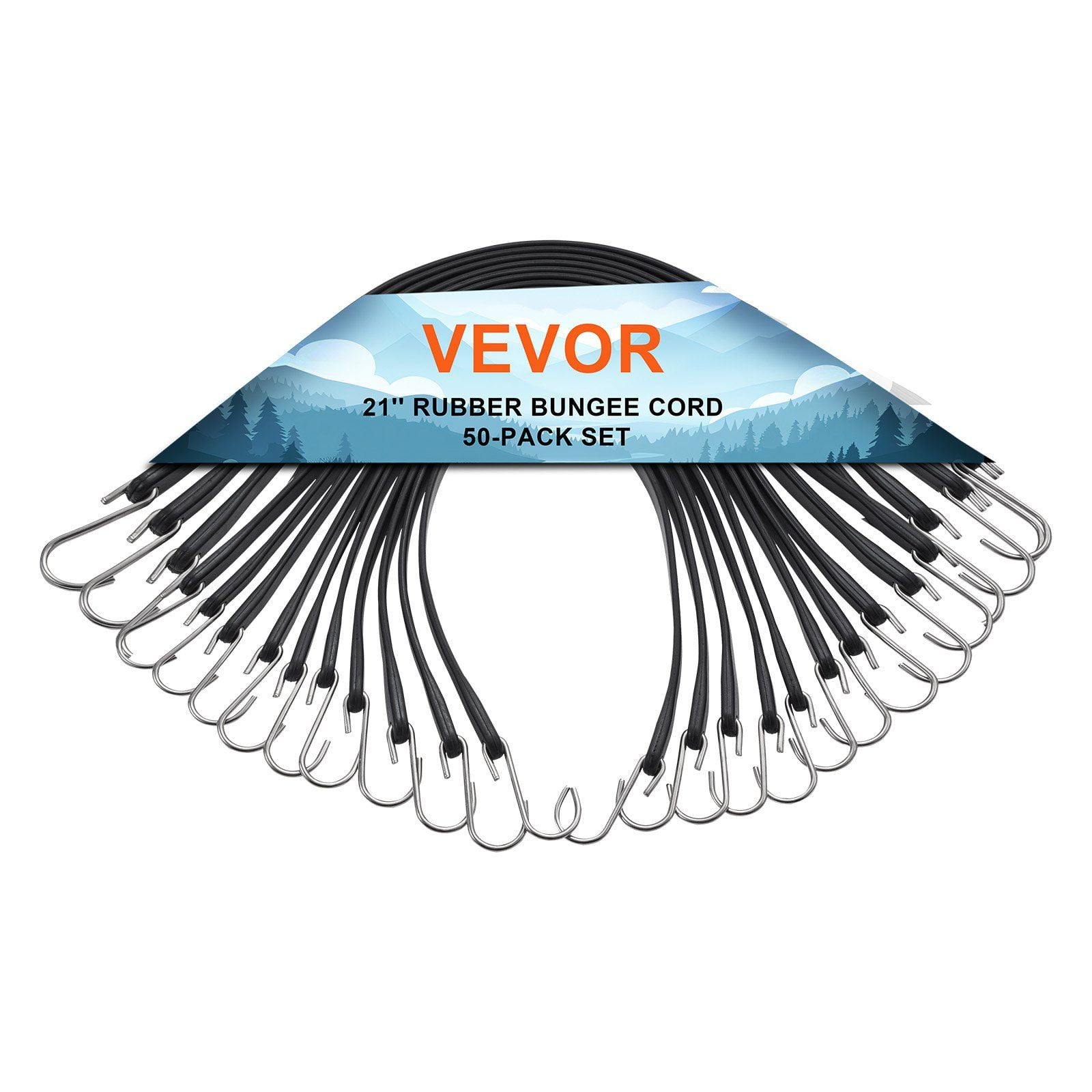 50 Pieces 19.8mm Heavy Duty Flat Bungee Cords with Steel S Hooks 21 Inch Elastic Straps for Cargo Tarps Trucks Tent Black