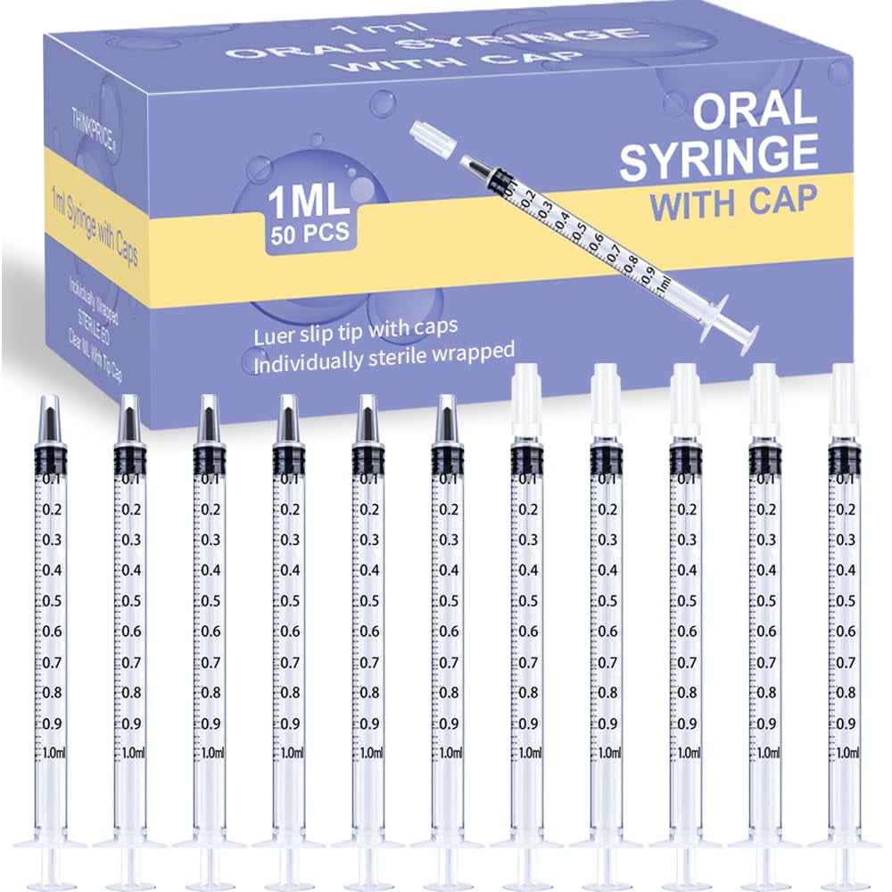 50 Pcs 1ml Syringes with Caps Oral Dispenser Individually Sterile Warpped for Medicine Dropper