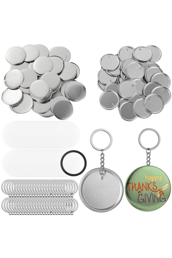 50 Pcs 2.3 in Button Maker Keychain Supplies, Including Metal Shell, Plastic Film, Backing Plate & Keychain, Create Custom Badges and Keyrings, Fit for Button Maker Machine & Badge Press Machine
