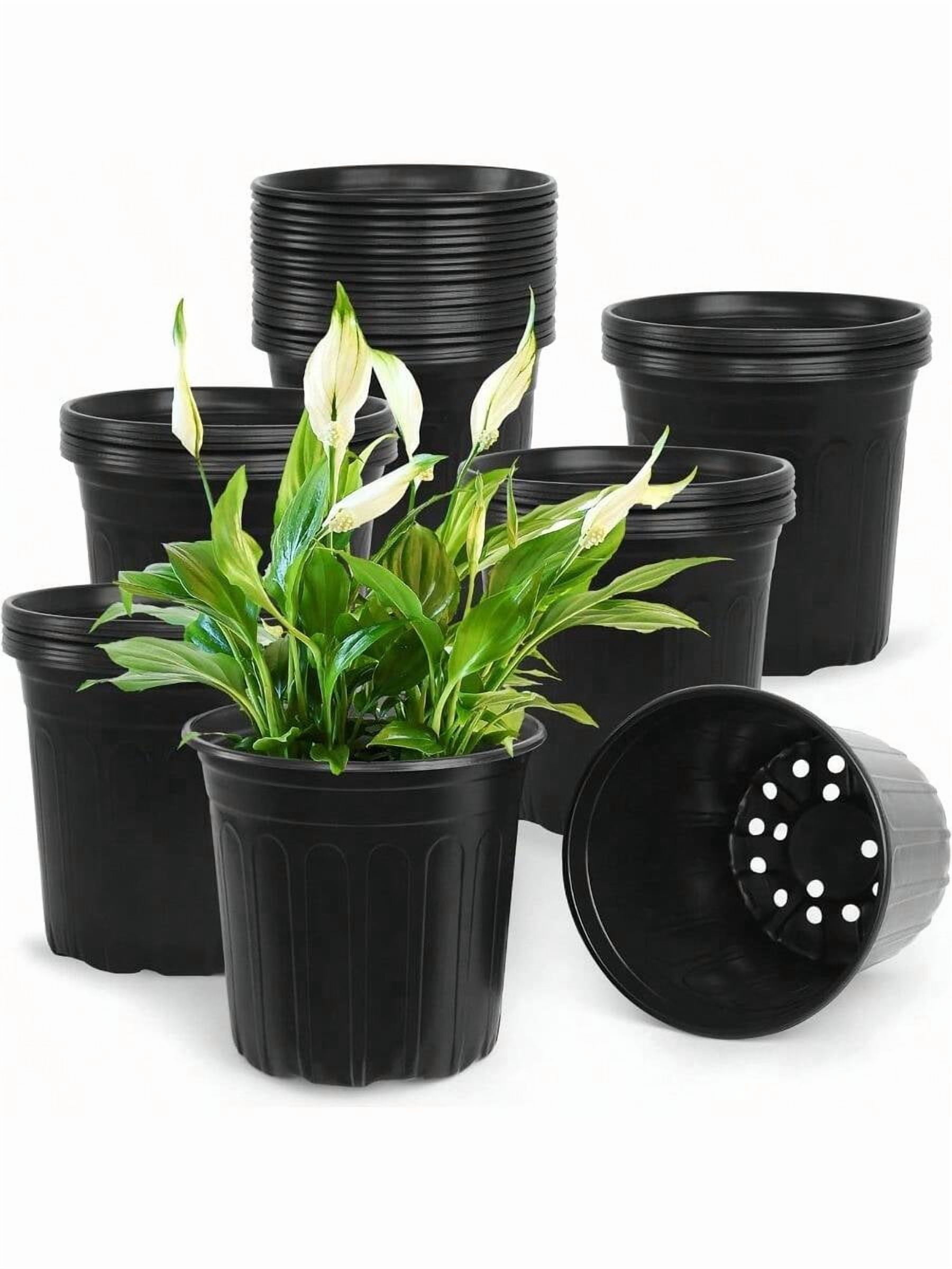 50 Pcs 2 Gallon Nursery PotsThickened Soft Plastic Plant Pots With Holes Garden Flower Seedling Pot Container For Seedling Cuttings Transplanting Black