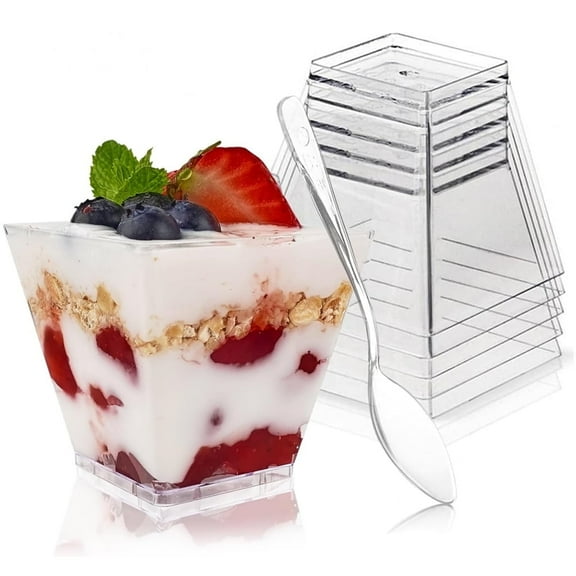 50 Pcs 2 Oz Square Dessert Cups,Clear Plastic Tasting Cups,Reusable Appetizer Cups,Small Cake Container,Ice Cream Mousse Cups,Yogurt Parfait Cups,for Birthday Wedding Party Supplies