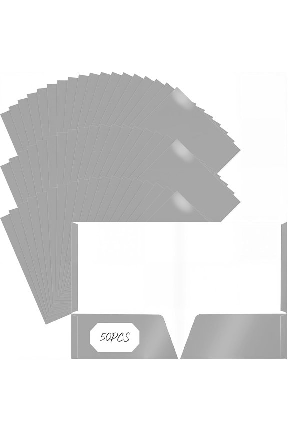50 Pcs 2 Pocket Glossy Paper Folders Glossy Paper Laminated Portfolios, Letter Size, Presentation Folders with Pockets for Office Teacher Worker Supplies