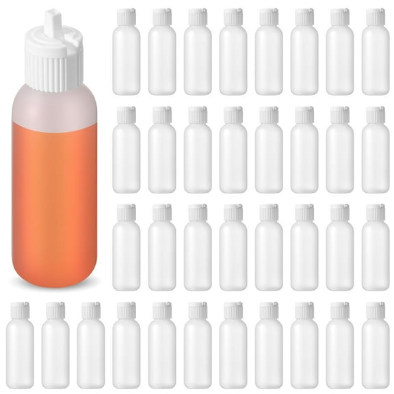 50 Pcs 2 oz Round Flip Top Plastic Bottles Small Squeeze Bottles with Lids 2 oz Empty Travel Refillable Containers for Essential Oils Perfumes Liquids Lotions Body Wash Shampoo Sauce
