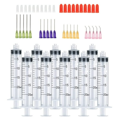 50 Pcs - 20ml Syringes with 14ga, 20ga,21ga, 23ga Blunt Tip Needles With Syringe Caps and Needle Caps for Refilling and Measuring Liquids, Oil or Glue Applicator