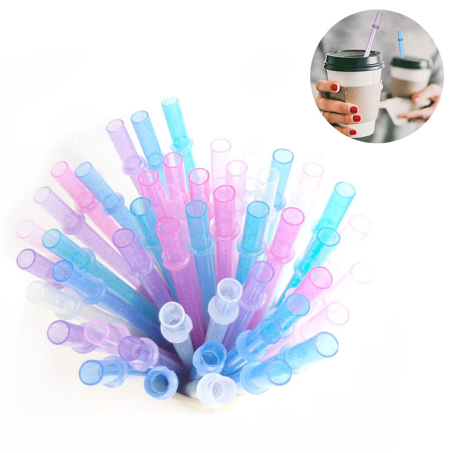 50 Pcs 23cm Reusable Hard Plastic Straws BPA Free, Clear/Colorful Glitter Straws Drinking Straws