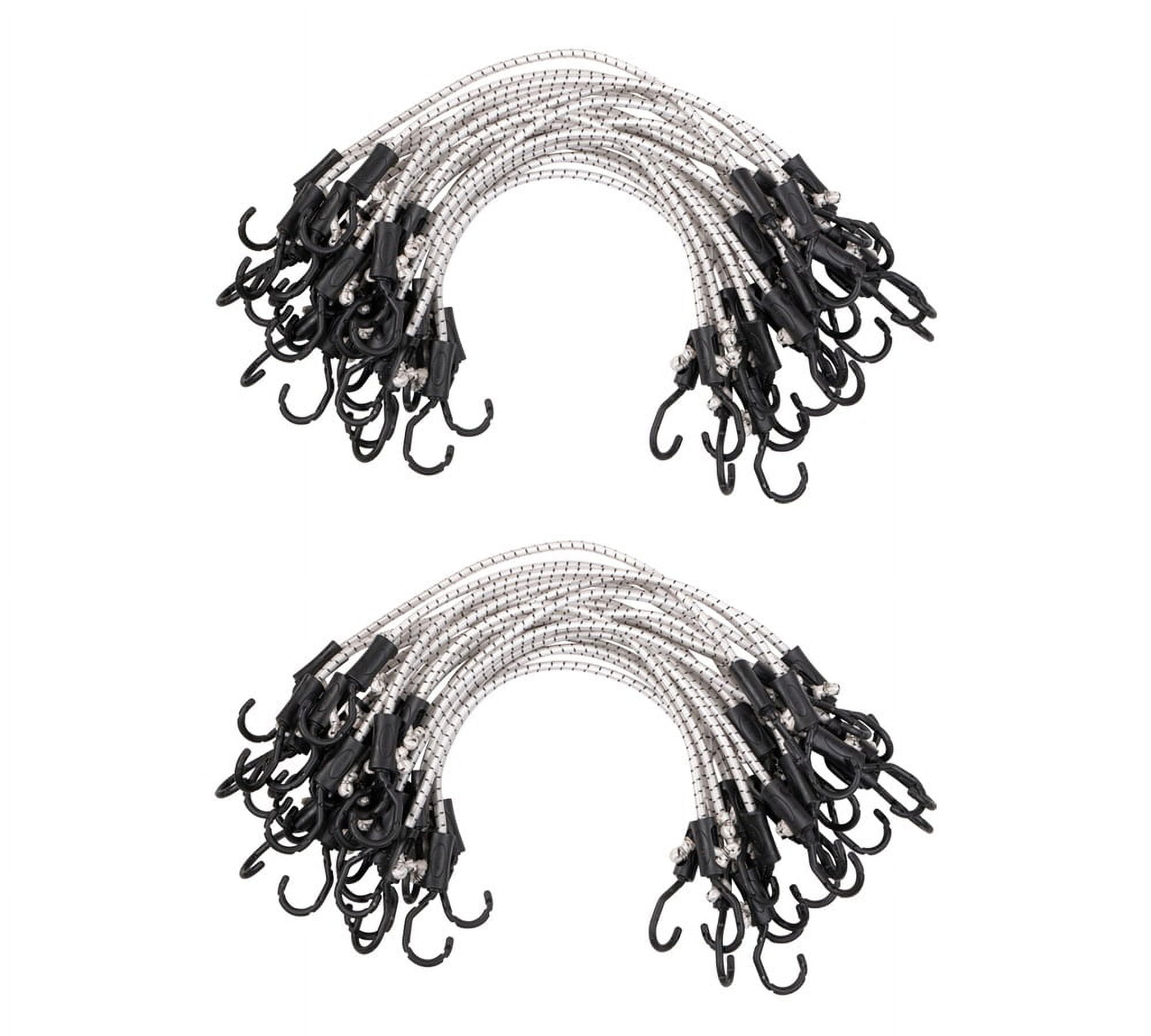 (50 Pcs) 24” Heavy Duty Adjustable Bungee Cords with hook - Polypropylene (PP) Bungee Cords for Outdoor Camping, Household - Extendable upto 36 inches