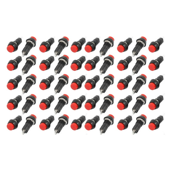 50 Pcs 250V 3A 2 Terminal SPST On/Off Momentary Red Push Button Switch