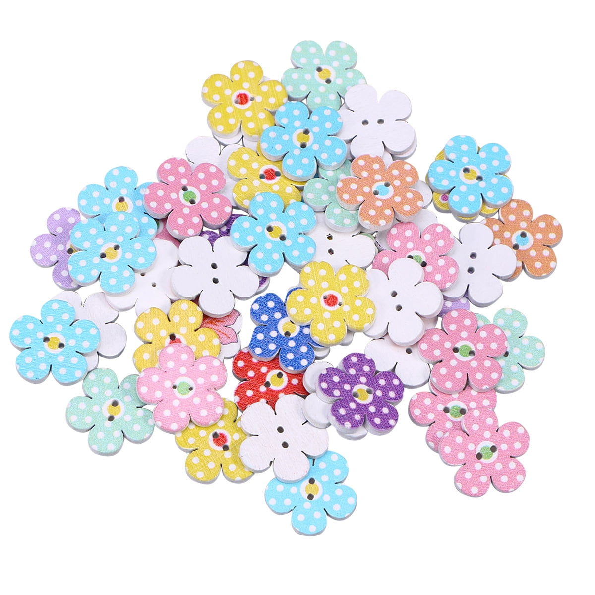 50 Pieces 2cm Colorful Flower Wooden Buttons with 2 Holes for Sweaters ...