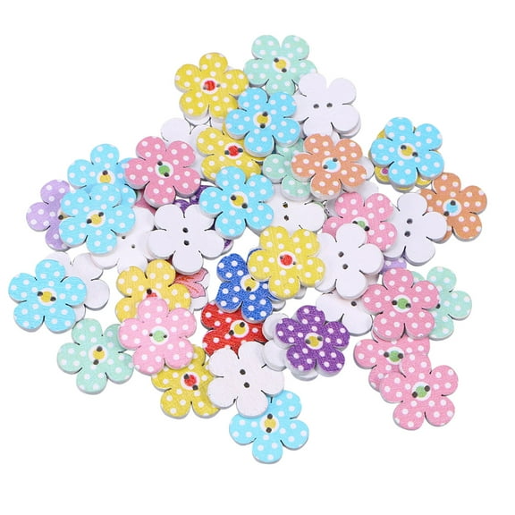 50 Pcs 2cm Wooden Buttons Colorful Flowers 2 Holes Buttons Baby Sweater Buckles Sewing Craft Scrapbooking DIY Buttons (Random Color)