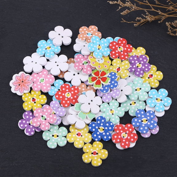 50 Pieces 2cm Colorful Wooden Flower Buttons with 2 Holes for Sewing, Crafting, Scrapbooking, Sweaters, Projects - Assorted Colors