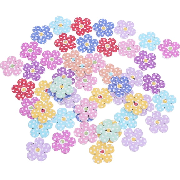 50 Pieces 2cm Colorful Flower Wooden Buttons with 2 Holes for Sweaters, Sewing, Crafting, Scrapbooking, and Projects